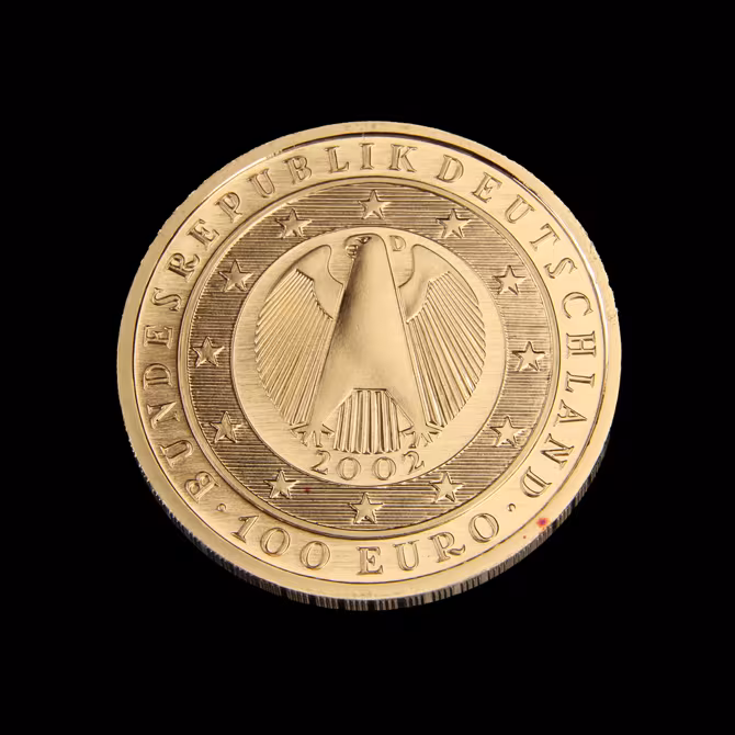 Deutschland 100 Euro Goldmuenze 2002 Rueckseite Bundesadler BUNDESREPUBLIK DEUTSCHLAND 100 EURO 2002