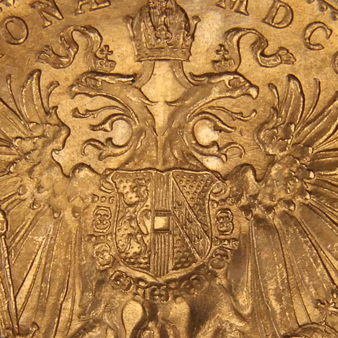 Goldmünze 20 Kronen Franz Joseph I. 1915 Detailaufnahme Doppeladler und Wappen