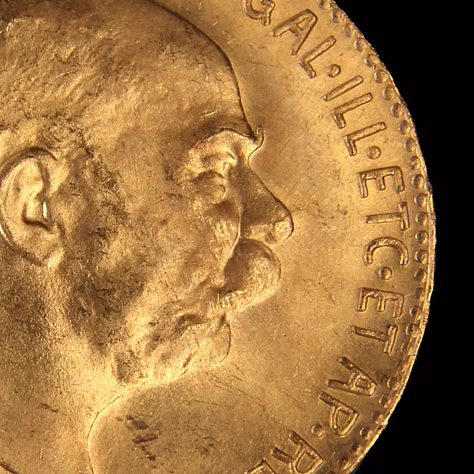 Goldmünze 20 Kronen Franz Joseph I. 1915 Detailaufnahme Kaiserportrait und Inschrift