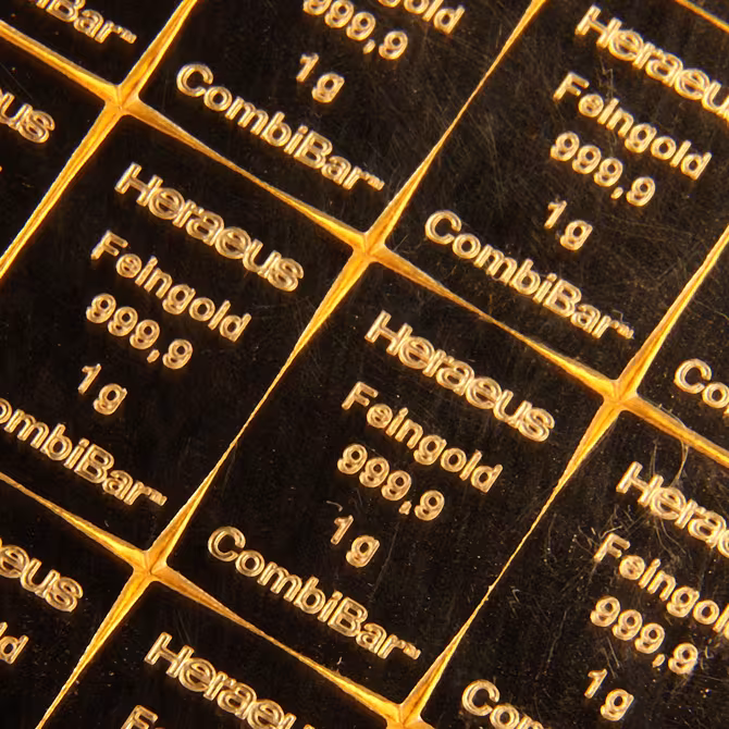 Heraeus CombiBar Goldtafel 20x1g Vorderseite im Blister