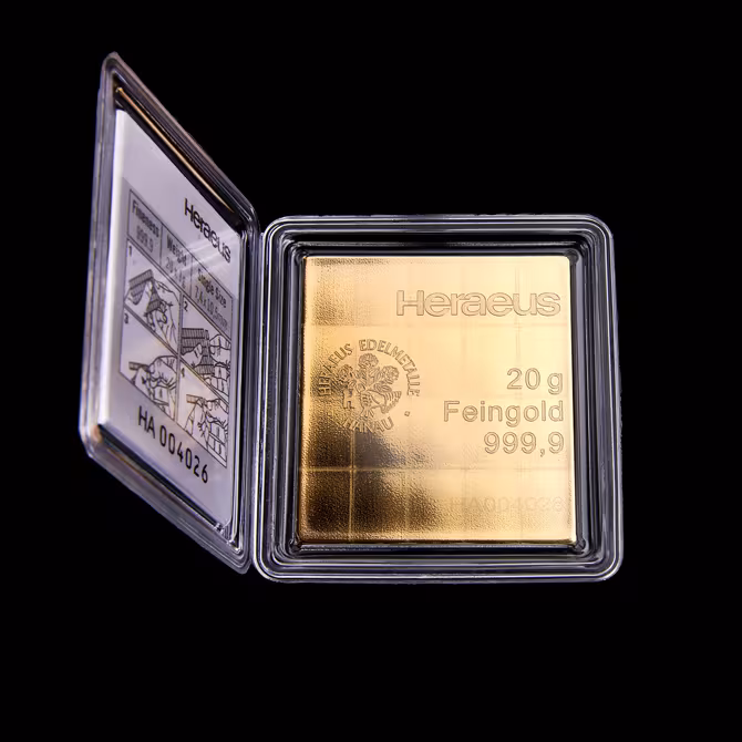 Heraeus CombiBar Goldtafel 20x1g Rueckseite im Blister