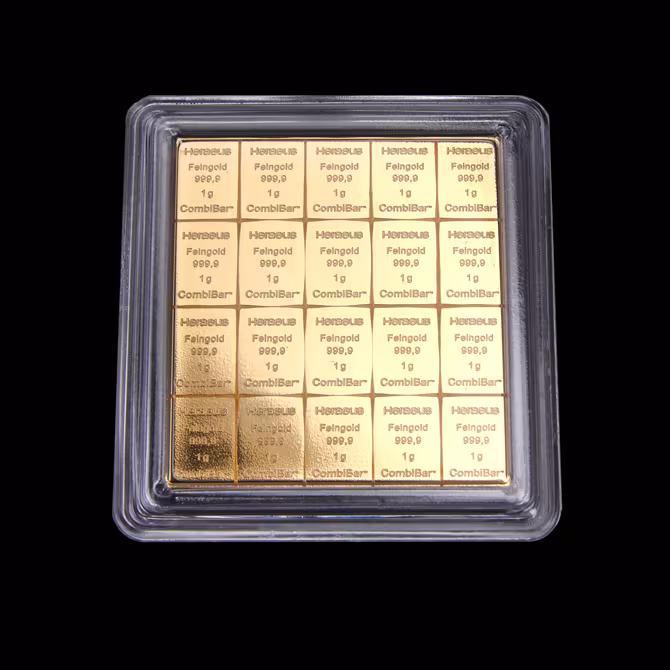 Heraeus CombiBar Goldtafel Detailansicht Praegung Feingold 999,9