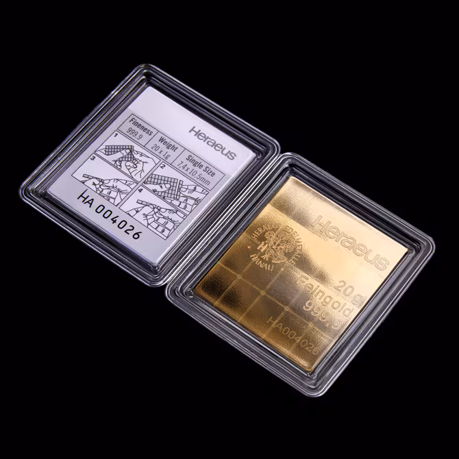 Heraeus CombiBar Goldtafel 20 x 1g Feingold im Blister mit Zertifikat
