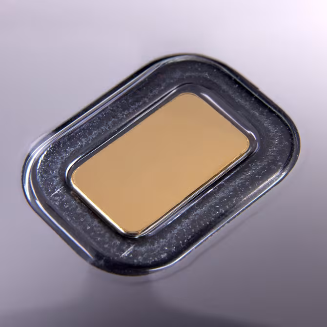 Heraeus Goldbarren 1g Feingold Nahaufnahme Praegung Vorderseite