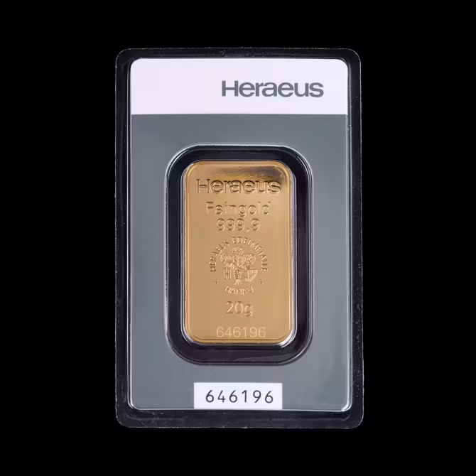 Heraeus Goldbarren 20g im Blister weitere Vorderansicht