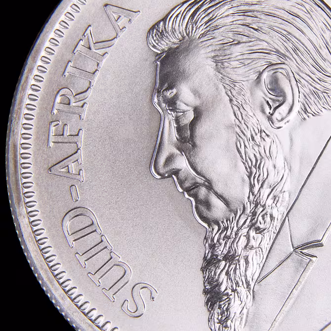 Kruegerrand Silbermuenze 1 oz 2019 Nahaufnahme Portraet Paul Kruger SUID-AFRIKA