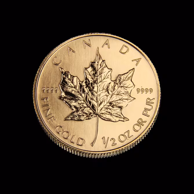 Royal Canadian Mint Maple Leaf Goldmünze 1/2 oz Vorderseite mit Ahornblatt CANADA