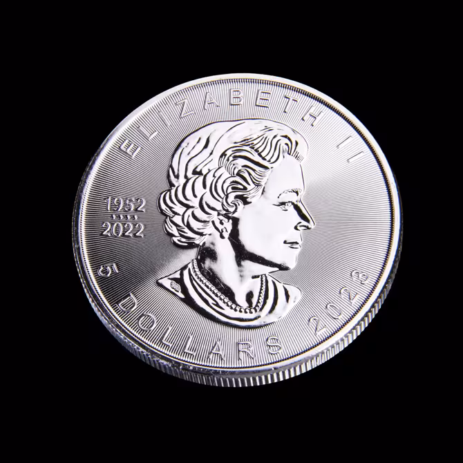 Maple Leaf Silbermuenze 1 oz 2023 Rueckseite Portraet Elizabeth II. 1952-2022 5 Dollars 2023