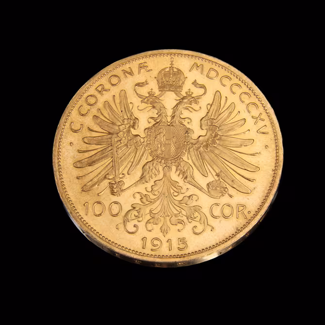 Oesterreich 100 Kronen Goldmuenze 1915 Nachpraegung Rueckseite Doppeladler 100 COR.