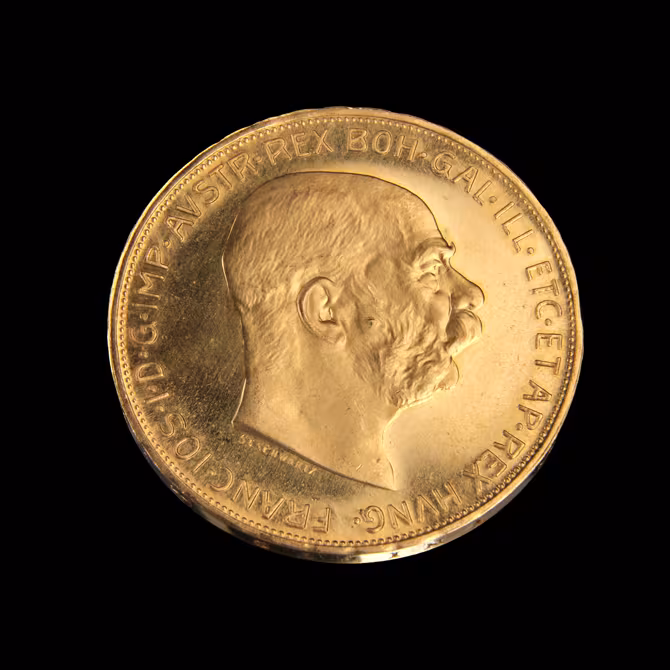 Oesterreich 100 Kronen Goldmuenze 1915 Nachpraegung Vorderseite Portraet Franz Joseph I. frontal