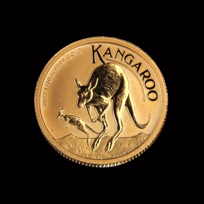 Perth Mint Känguru Goldmünze 1/10 oz 2022 Vorderseite mit springendem Känguru