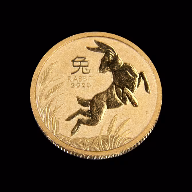 Perth Mint Goldmünze 1/10 oz Lunar III Hase 2023 Rückseite mit Queen Elizabeth II Portrait