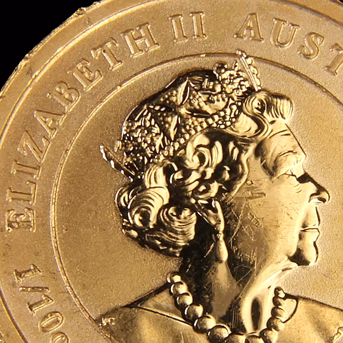 Perth Mint Goldmünze 1/10 oz Lunar III Hase 2023 Detailaufnahme Queen Elizabeth II Portrait