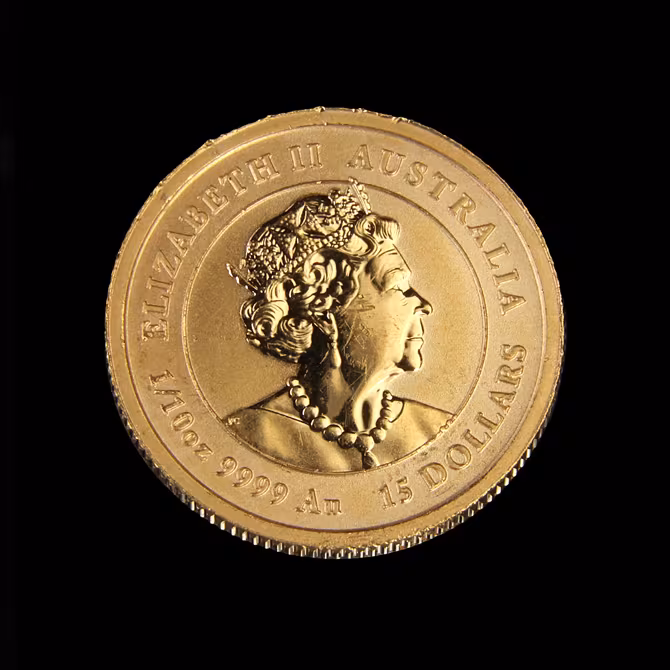 Perth Mint Goldmünze 1/10 oz Lunar III Hase 2023 Vorderseite mit springendem Kaninchen