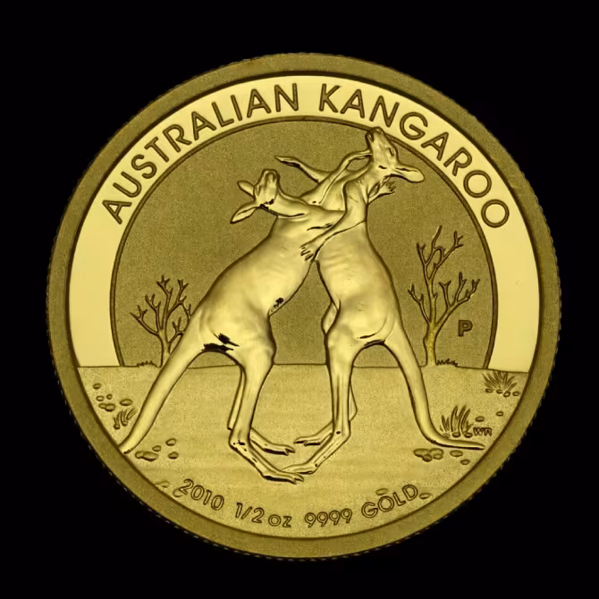 Perth Mint Känguru Goldmünze 1/2 oz 2010 Vorderseite zwei kämpfende Kängurus