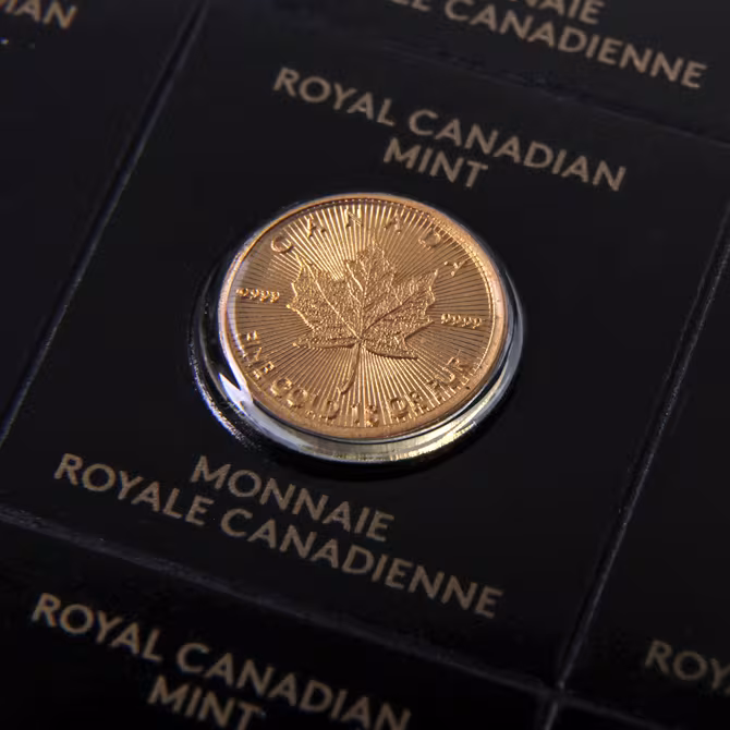 Royal Canadian Mint Maple Leaf Maplegram25 1g Goldmuenze Nahaufnahme