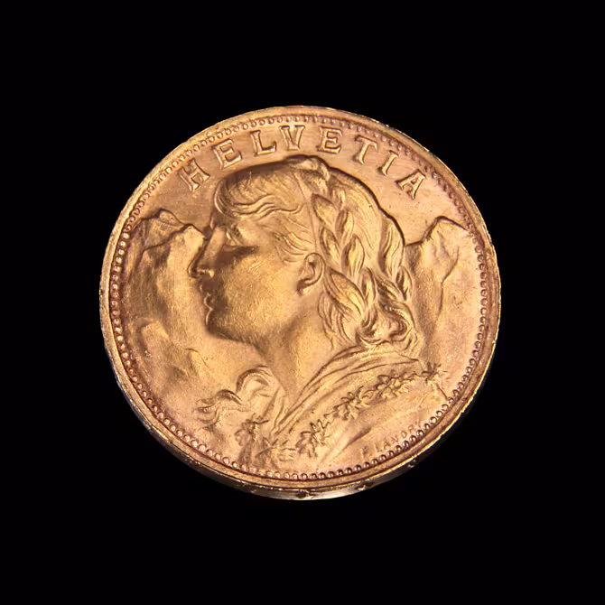 Vreneli Goldmünze 20 Franken Helvetia 1935 Vorderseite mit Helvetia-Portrait