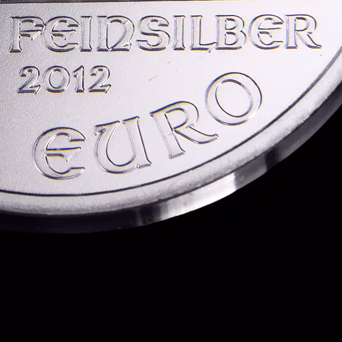Wiener Philharmoniker Silbermuenze 1 oz 2012 Detailansicht Rueckseite FEINSILBER 2012 EURO Praegung